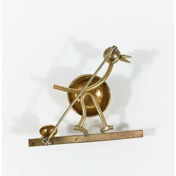 Bird and egg Brooch - MCM Atomic Vintage Brass Bird Pin 50s 60s - Picture 4 of 7